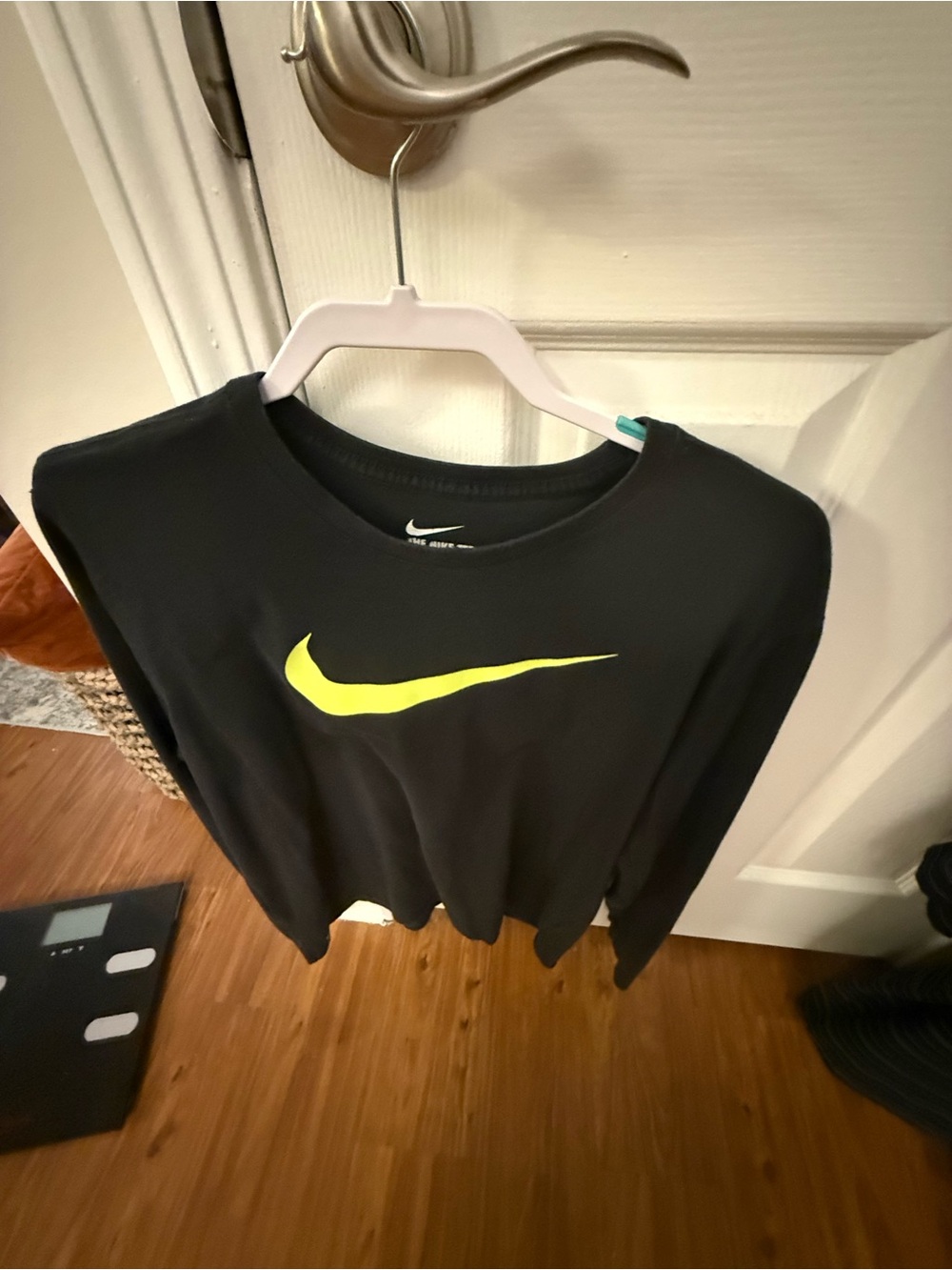 Nike Black Long-Sleeve Top with Neon Yellow Swoosh
